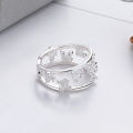 wholesale S925 Sterling Silver Korean Dongdaemun Style Floral Adjustable Ring for Women, Sweet and Versatile Creative Index Finger Ring-0-3