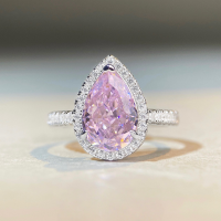 wholesale S925 Sterling Silver High Carbon Diamond Ring for Women Wholesale, Waterdrop Full Zircon Ring, Amazon Best Seller-Yellow Diamond-CBJZ018>6