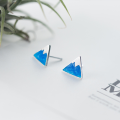 wholesale S925 Sterling Silver Women's Fashion Gradient Blue Earrings, Enamel Drip Iceberg Triangle Geometric Small Earrings E5797-0-1