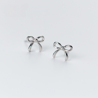 wholesale S925 Sterling Silver Bow Earrings for Women, Korean Style Fresh and Cute Simple Earrings E6411-Silver-One pair 925 silver