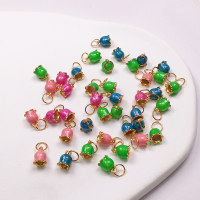 wholesale S925 Gold-Plated Enamel Tulip Drop Pendant Charm for Bracelet Necklace DIY New-pink