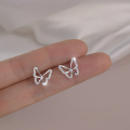 wholesale 925 Sterling Silver Hollow-out Micro-set Butterfly Earrings for Women, New Summer Luxury Small Elegant Temperament Ear Studs Sweet Ear Accessories-0-0