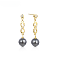 wholesale S925 Sterling Silver Korean Light Luxury Letter Black Pearl Earrings for Women, Long Minimalist Aloof Style Ear Drops-0-0