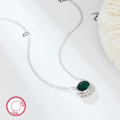 wholesale 925 Silver Light Luxury Vintage High-end Green Zircon Necklace for Women, Cross-border Exclusive Accessory-0-2