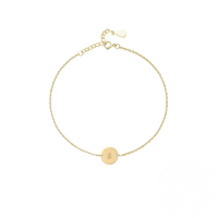 wholesale S925 Sterling Silver Engraved Round Tag 26 Letters Charm Bracelet For Women Daily Wear-Gold-S 925 Silver
