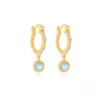 wholesale S925 Sterling Silver Twisted Star Ear Hoops With Opal Flower And Crystal Drop-Gold#1 925 Silver