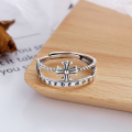 wholesale S925 Sterling Silver Retro Vintage Style Advanced Double-Layer Cross Ethnic Font Creative Openable Ring-0-1