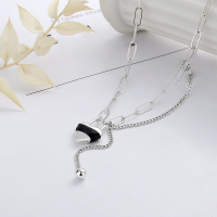 wholesale S925 sterling silver Korean-style geometric love double-layer tassel trendy creative collar necklace for women-YL493/approx. 10.8g>925 silver