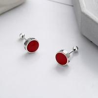 wholesale S925 sterling silver minimalist vintage-style red agate six-word mantra threaded stud earrings-210FR/approx. 2.5g>925 silver