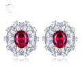 wholesale 925 Sterling Silver with High-Carbon Diamond ShuHua Earrings for Women, Featuring an 8*10 Oval Ruby with Surrounding Setting, New Collection from MuJing Jewelry-0-0