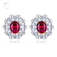wholesale 925 Sterling Silver with High-Carbon Diamond ShuHua Earrings for Women, Featuring an 8*10 Oval Ruby with Surrounding Setting, New Collection from MuJing Jewelry-E122 Red Diamond 925 Silver