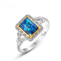 wholesale S925 Sterling Silver with Synthetic Blue Opal Retro New Korean Style Minimalist Square Fashion Niche Design Ring-0-0