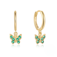wholesale S925 Sterling Silver Butterfly Zircon Ear Cuff, A Trendy And Creative Ins-style Earring For Women-Gold-Green Diamond 925 Silver