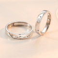 wholesale S925 Sterling Silver New Ocean and Mountain Vow Couple's Rings, Open Adjustable Unisex Matching Pair, Engraved, Niche Wholesale-0-2