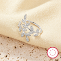 wholesale 925 Silver Cross-Border Hot-Selling Minimalist Niche Korean-Style Leaf-Inlaid Diamond Open Ring Jewelry Wholesale for Women-0-1