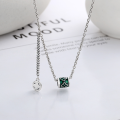 wholesale S925 sterling silver epoxy green four-leaf clover tube bead rotating necklace simple ins trendy women's collarbone chain-0-1