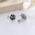 wholesale S925 Sterling Silver Retro Enamel Resin Colored Glaze Craft Lotus Flower Exquisite and Unique Ethnic Style Earrings-0-2