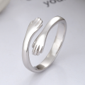 wholesale S925 Sterling Silver Cross-Border European and American Minimalist Style Open Hands Hug Ring, Cold Tone Open Ring-0-0