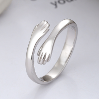 wholesale S925 Sterling Silver Cross-Border European and American Minimalist Style Open Hands Hug Ring, Cold Tone Open Ring-DFJ1222/white gold, approximately 2.6 grams opening adjustable