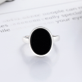 wholesale S925 Silver Fashion Korean Style Oval Black Onyx Minimalist Versatile Adjustable Open Ring-0-0