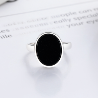 wholesale S925 Silver Fashion Korean Style Oval Black Onyx Minimalist Versatile Adjustable Open Ring-YJ1219/approx. 4.4g Adjustable opening