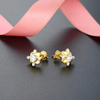 wholesale S925 Silver Rhinestone Floral Earrings, Korean Style Women's Minimalist Fresh Accessories, Cross-Border Simple Stud Earrings-Stud Earrings with Plastic Earplugs 925 Silver