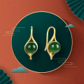 wholesale Elegant imitation Hetian jade bead hook earrings for women, vintage-style jade earrings, elegant jewelry, gift, wholesale-0-0