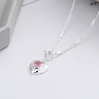 wholesale S925 Silver Korean Zircon Pink Heart Pendant Cute and Fresh Minimalist Design Necklace for Women-YL523M/approx. 5.2g 925 silver