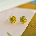 wholesale [925 Sterling Gold-Plated Two-Tone Sunflower Stud Earrings with Certificate, Inlaid with Natural Jasper Gemstone for Wholesale]-0-5
