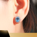 wholesale 18K gold natural topaz earrings Diana style set with natural diamonds, elegant and fashionable luxury aquamarine earrings-0-0