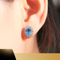 wholesale 18K gold natural topaz earrings Diana style set with natural diamonds, elegant and fashionable luxury aquamarine earrings-18K White Topaz (1 carat)