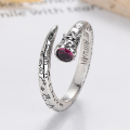 wholesale S925 Sterling Silver Ruby Crown Wand European and American Adjustable Ring Graffiti Index Finger Ring for Cross-border-0-2