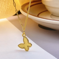 wholesale S925 Sterling Silver Dragon Scale Engraved Butterfly Necklace for Women, Fashionable and Versatile Small Design Elegant High-End Collarbone Chain-Dragon Scale Car Flower Butterfly Necklace---Gold 925 Silver