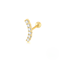 wholesale S925 Sterling Silver Single Threaded Stud Earring, Cross-border Hot Seller, Fashionable Single Row Zircon Accent-Gold-White Diamond