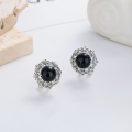 wholesale S925 Silver Retro Vintage Plated Black Onyx Daisy Fresh and Creative Design Earrings and Ear Clips-0-2