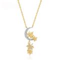 wholesale 925 Silver with White Zircon and K Gold-Plated Maple Leaf Pendant Necklace, Women's Luxury Autumn Winter New Collection-0-0