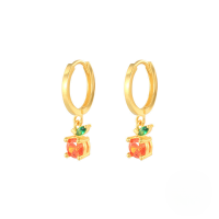 wholesale S925 Sterling Silver Mini Tropical Fruit Earrings, A Best-selling Creative Minimalist Design-Gold-Orange