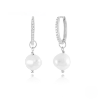 wholesale S925 Sterling Silver Baroque Irregular Pearl Zircon-studded Hoop Ear Clasp Earrings, Tiktok Style-Platinum