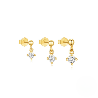 wholesale S925 Sterling Silver Four-prong Zircon Stud Earrings Set, Women's Korean Minimalist Design Daily Wear-3-piece set Gold#1 925 silver