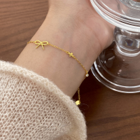 wholesale S925 Sterling Silver Diamond-Inlaid Simple and Elegant Stylish Fresh Sweet Bow Cross Bracelet S7209-Gold 925 silver