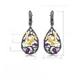 wholesale S925 sterling silver earrings with original design "Paradise of Birds", inlaid with natural topaz and garnet, black-0-0
