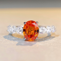 wholesale S925 Sterling Silver 3-Carat Oval-Cut Fancy Vivid Orange-Yellow Diamond Ring for Women, Cross-Border Live Stream Same Style-Paraiba Green-CBJZ012 No.8