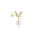 wholesale S925 Sterling Silver Pearl Butterfly Spiral Cartilage Ear Stud With Geometric Zircon Inlay-0-14