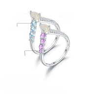 wholesale S925 Silver Designer Sense Light Luxury High-End Natural Gemstone Ring, Prosperity Series, Inlaid with Natural Colored Gemstones-Natural Amethyst + Natural Opal Ring  US Size 5