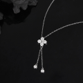 wholesale S925 Sterling Silver Cross-Border Niche Minimalist Four-Leaf Clover Tassel Pendant with D Color Moissanite Women's Necklace-0-5