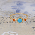 wholesale S925 Silver Plated 14K Gold Geometric Circular Turquoise Ring, Minimalist Niche Retro Style-0-3