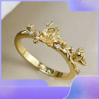 wholesale 18K Gold Plated S925 Silver Ring, Pastoral Retro Style with a High-End Feel, Women's Fashion Ring for Cross-Border Live Streaming, Model-R1370 Golden Plum Blossom Ring Size 8