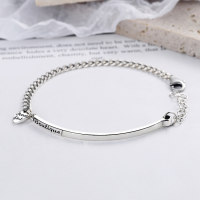 wholesale Sterling Silver S925 Retro English Letter Heart Pendant Thin Chain Bracelet Simple Elegant Korean Style Fashionable Personality Bangle-YS080/approx. 8.42g 925 silver