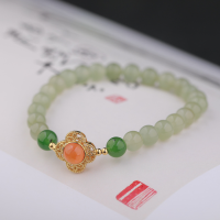 wholesale 925 Silver Gold-Plated New Chinese Style Four-Leaf Clover with Inlaid Southern Red 6mm Jade Bead Bracelet, Women's Bracelet with Clear Water Material Hetian Jade-6mm four-leaf clover beads 925 silver
