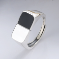 wholesale S925 Sterling Silver Fashion Trendy Street Style Resin Black Surface Creative Niche Design Open Adjustable Ring Unisex-0-1